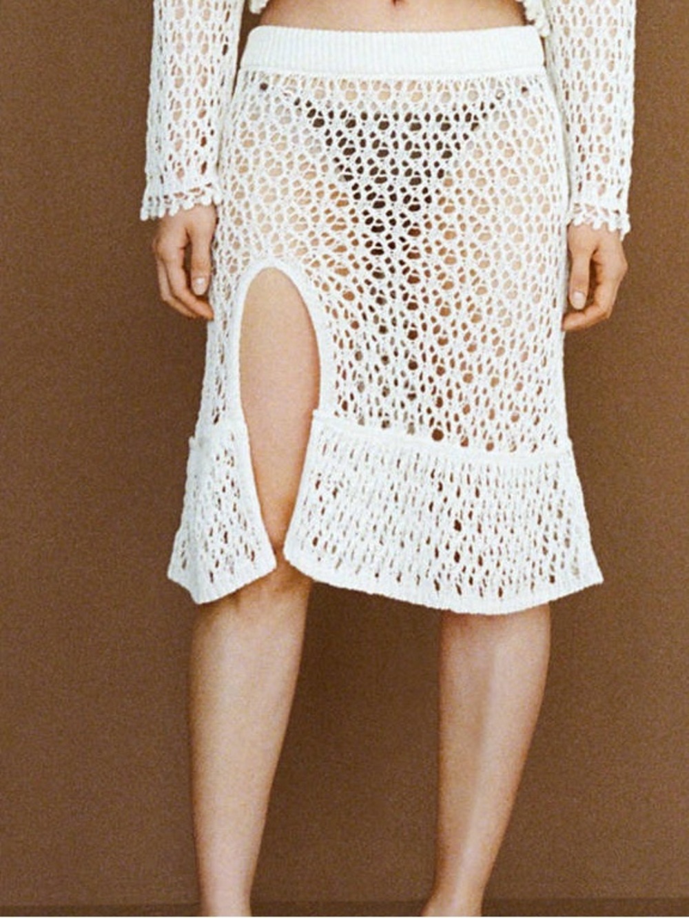 Mango MNG - NWT Ivory off white cream knit Crochet Cover-Up Skirt Swim - Picture 2 of 7